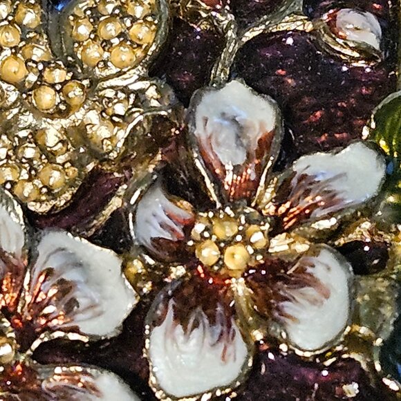 RARE JAY STRONGWATER MAROON DOGWOOD FLOWER VANITY MAKEUP ENAMEL MIRROR - Picture 5 of 12